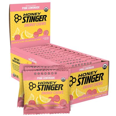Honey Stinger Organic Pink Lemonade Energy Chew, Gluten Free & Caffeine Free, for Exercise, Running and Performance, Sports Nutrition for Home & Gym, Pre and Mid Workout, 12 Pack, 21.6 Ounce