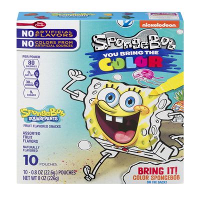 Betty Crocker Fruit Snacks, SpongeBob SquarePants Snacks, 0.8 Ounce - 10 Count (Pack of 1)