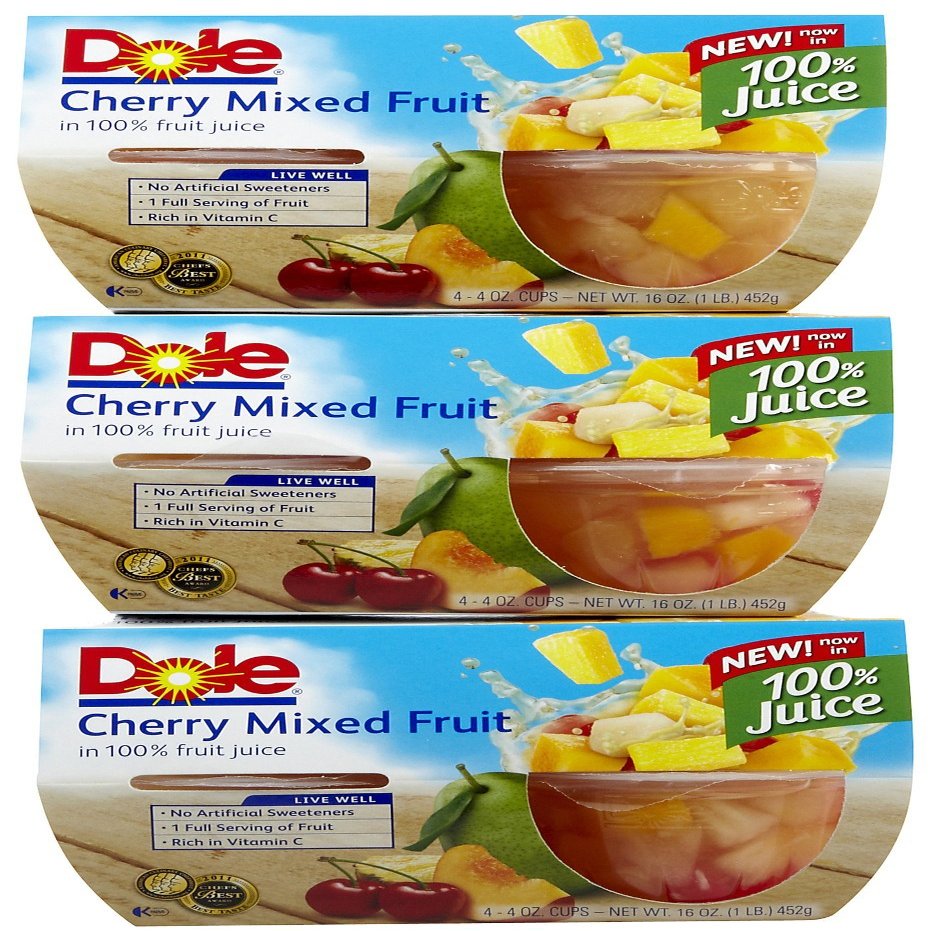 Dole Fruit Bowls with Cherries, 4-Count (Pack of 6)