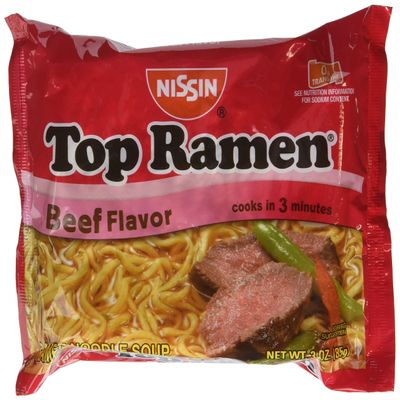 Nissin Top Ramen Beef Flavor Ramen Noodle Soup 3 Ounce (Pack of 24)