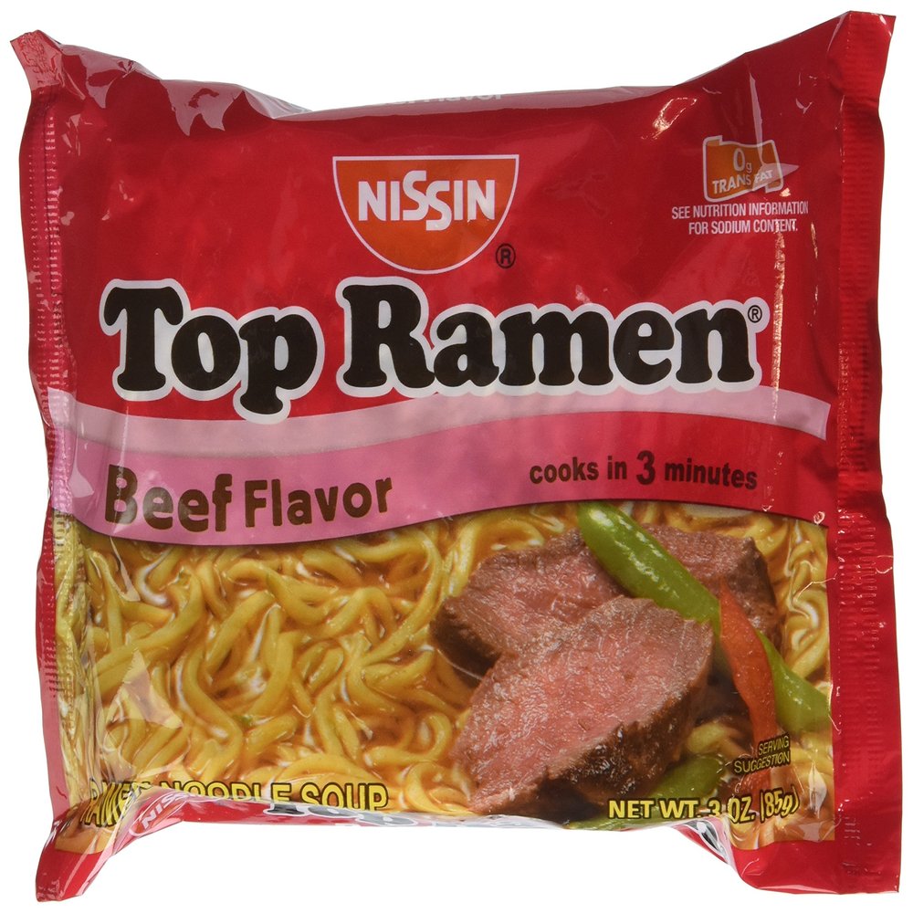 Nissin Top Ramen Beef Flavor Ramen Noodle Soup 3 Ounce (Pack of 24)