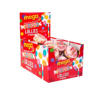 Smarties Double Lollies Mega - Gluten Free, Peanut Free, Fat Free Assorted Fruity Flavors Lollipops - Perfect for Birthdays, Parties - Made by US Candy Company Since 1949-24 Count (Pack of 1)