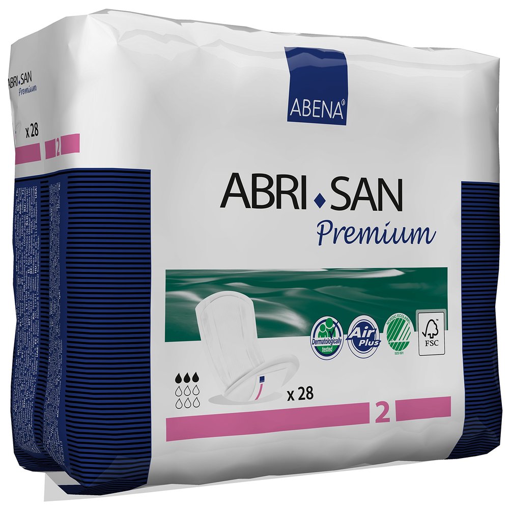 Abena Abri-San Premium Incontinence Pads, Light Absorbency, (Sizes 1 To 3A) Size 2, 28 Count