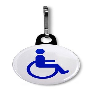 BLUE on WHITE Diasabled Handicapped Medical Alert 1 inch Black Zipper Pull Charm