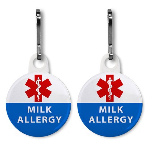Creative Clam Milk Allergy In Blue Red Medical Alert 2-pack 1 Inch White Zipper Pull Charms