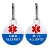 Creative Clam Milk Allergy In Blue Red Medical Alert 2-pack 1 Inch White Zipper Pull Charms view 1