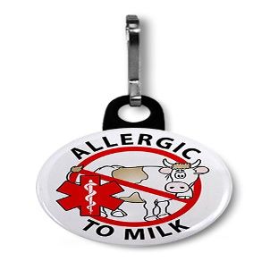 ALLERGIC TO MILK No Cow Medical Alert 1 inch Black Zipper Pull Charm