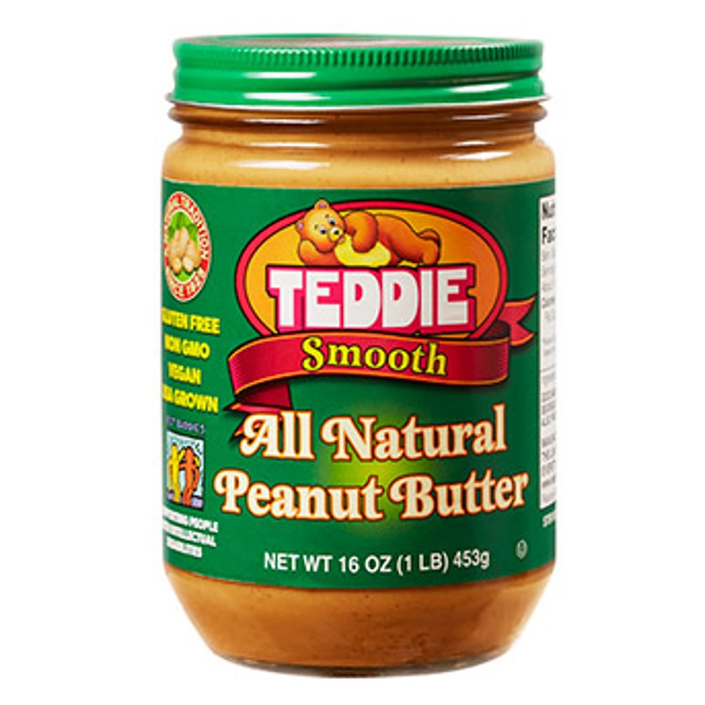 Teddie All Natural Peanut Butter, Smooth 12pk, Gluten Free & Vegan, 16 Ounce Glass (Smooth, Pack of 12)
