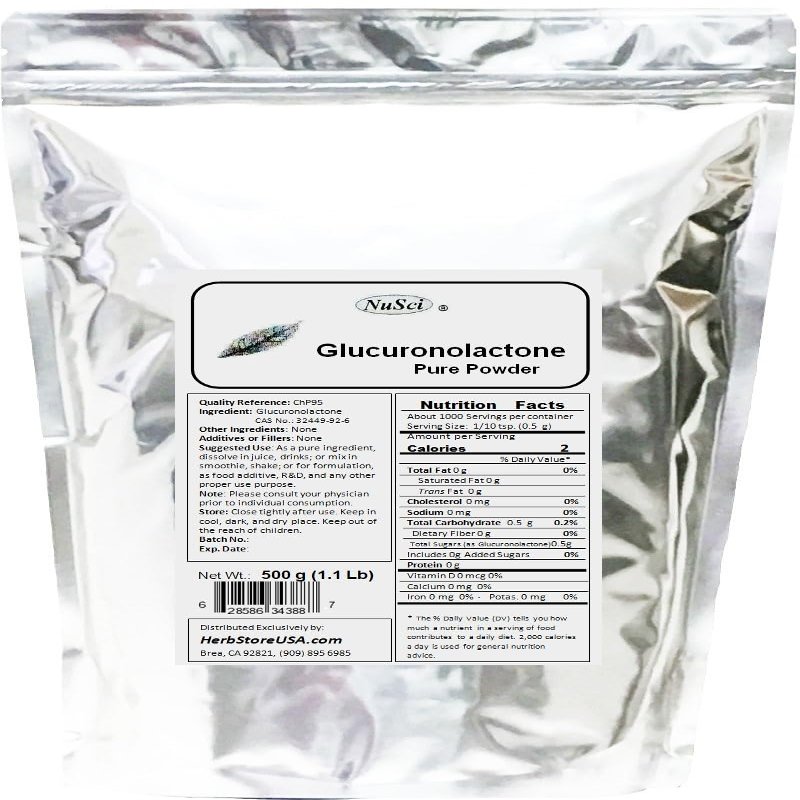 NuSci Pure Glucuronolactone Powder Alertness and Energy (500 Grams (1.1 lb))