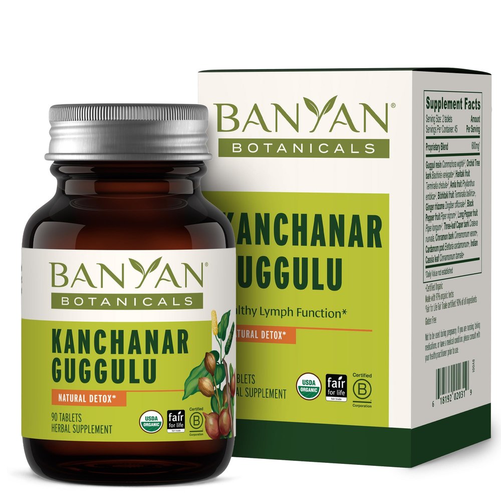 Banyan Botanicals Organic Kanchanar Guggulu  Natural Lymphatic Drainage & Detox Supplement  Systemic Cleanser for Glandular Health & Fluid Balance  with Guggulu Resin 90 Tablets  USDA Organic FFL