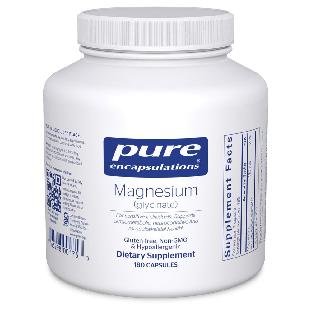 Pure Encapsulations Magnesium (Glycinate) - Supplement to Support Stress Relief, Sleep, Heart Health, Nerves, Muscles, and Metabolism* - with Magnesium Glycinate - 180 Capsules