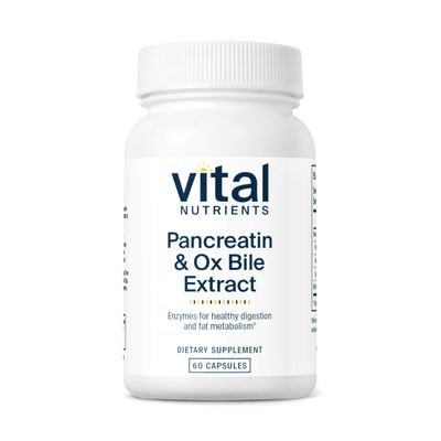 Vital Nutrients Pancreatin & Ox Bile Extract 500mg - Natural Digestive Enzymes for Women & Men - Supports Digestion of Protein, Fat, and Carbohydrates*- Gluten, Dairy & Soy Free - 60 Capsules