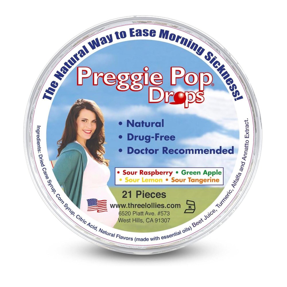 Preggie Pop Drops | 21 Drops | Morning Sickness during pregnancy | Safe for pregnant Mom & Baby | Gluten Free | Four Flavors: Lemon, Raspberry, Green Apple, Tangerine