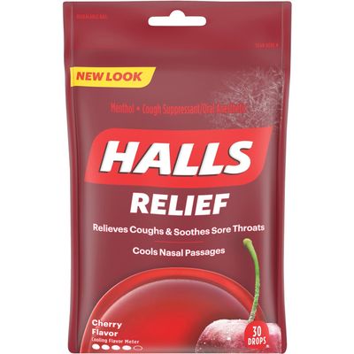 Cadbury Adams 62182 Halls Cherry Cough Drops, 30 Pcs, 12/BX, Red