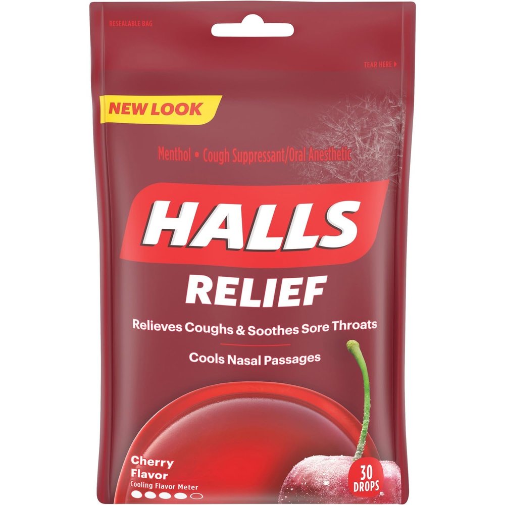 Cadbury Adams 62182 Halls Cherry Cough Drops, 30 Pcs, 12/BX, Red