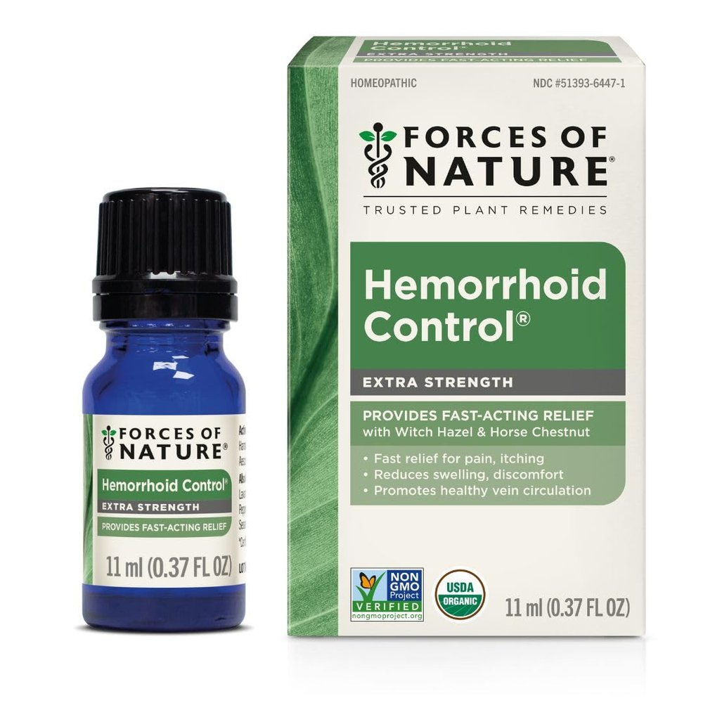 Forces of Nature Hemorrhoid Treatment, Extra Strength 0.37 Fl Oz, Organic Homeopathic Medicine & Essential Oils, Hemorrhoid Relief for Pain, Itching, Swelling, Soreness & Discomfort