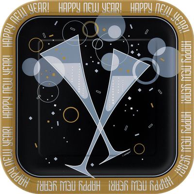10 Count Bubbly New Year Square Dessert Plates
