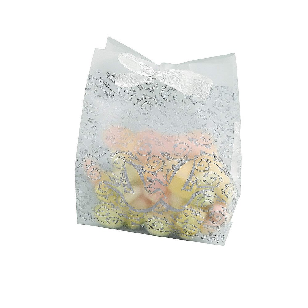 Glittery Frosted Wedding Paper Treat Bags - 4" | Silver | 48 Pcs.