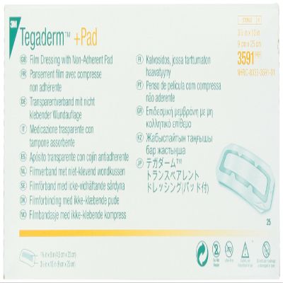 3M Tegaderm +Pad Film Dressing, 3591, 3-1/2 in x 10 in (9 cm x 25 cm), 25 Each/Carton, 4 Carton/Case