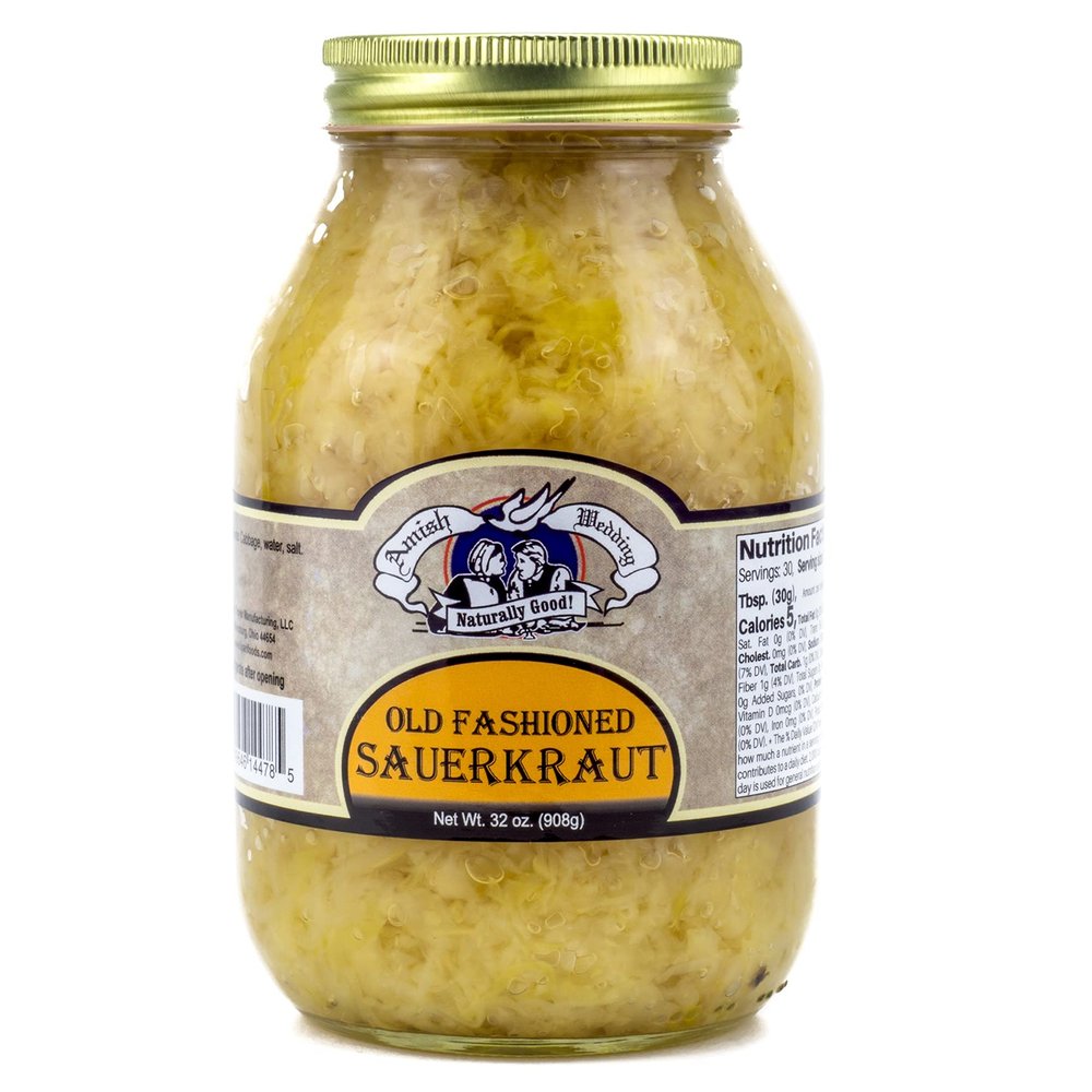 Amish Wedding Old Fashioned Ready to Eat USA Made Canned Sauerkraut 32 Oz Glass Jar