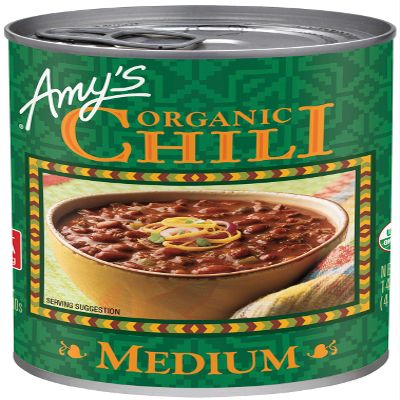 Amy's Organic Chili, Vegan Medium Chili, Light in Sodium, Gluten Free, Made With Organic Red Beans and Tofu, 14.7 Oz