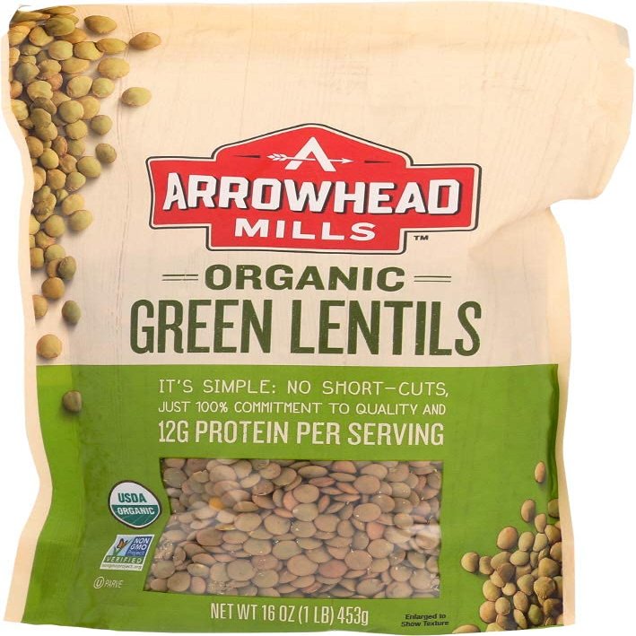 Arrowhead Mills Organic Green Lentils, 16-Ounce Bags (Pack of 12) ( Value Bulk Multi-pack)