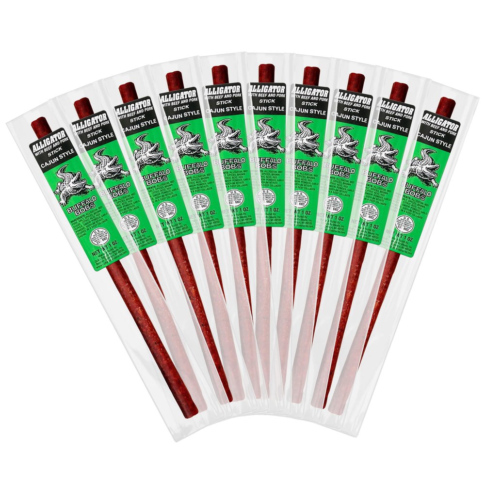 Buffalo Bob's Wild Game Meat Snack Stick - Alligator Cajun Stick 10 Pack