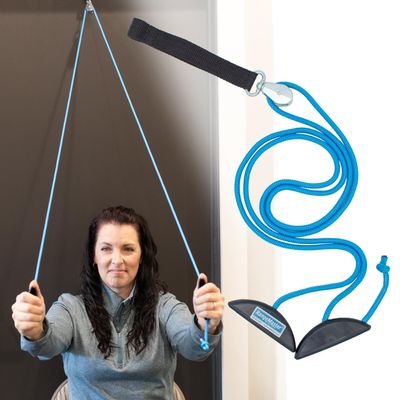 RangeMaster BlueRanger Over the Door Shoulder Pulley, Shoulder Pulley for Physical Therapy, Aids Pain Free Range of Motion in Frozen Shoulder, Adjustable Cleated Handles, Web Strap (FSA/HSA)