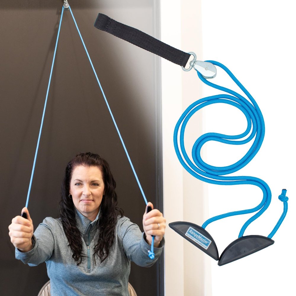 RangeMaster BlueRanger Over the Door Shoulder Pulley, Shoulder Pulley for Physical Therapy, Aids Pain Free Range of Motion in Frozen Shoulder, Adjustable Cleated Handles, Web Strap (FSA/HSA)