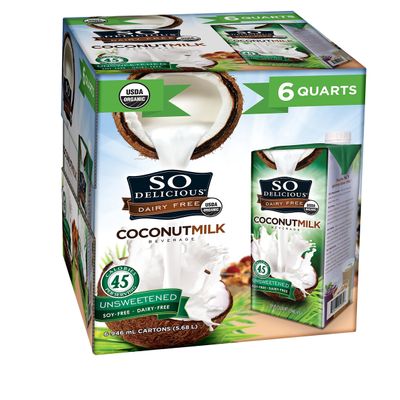 So Delicious Dairy Free - Organic Coconut Milk Beverage Organic Unsweetened, 1 Quart (Pack of 6)