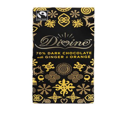 Divine Chocolate - 70% Dark Chocolate With Ginger & Orange - 100g