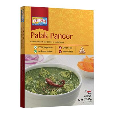 Ashoka Ready to Heat Meals 1932, Vegetarian Spinach Cheese Curry, Kosher Certified, All-Natural Portable Meals, Authentic Palak Paneer, Great for Picnics, No Preservatives, Pack of 1
