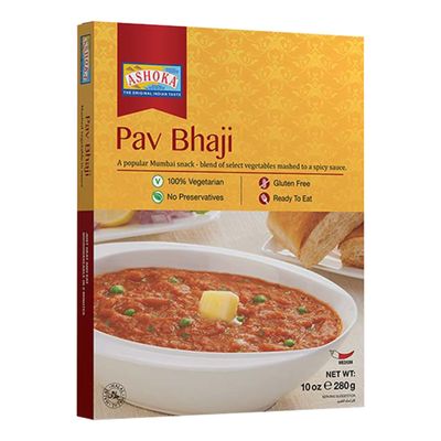 Ashoka Traditional Meals 1932, All-Natural Vegetarian Mashed Vegetable Curry, Pav Bhaji, Heat & Serve Microwavable Meals, Kosher Certified, Gluten-Free & with No Preservatives, Pack of 1