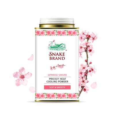 Snake Brand Prickly Heat Cooling Powder for Everyday Use - Anti-Chafing, Heat Rash Relief, Soft Sakura Scent (4.9 Oz / 140g)
