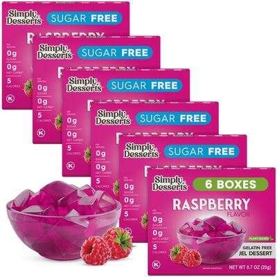 Simply Desserts Sugar-Free Raspberry Jel, 6-Pack Vegan Dessert, Keto Snacks, Diabetic Friendly & Kosher, 1.7 Oz Ea