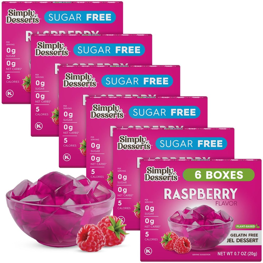 Simply Desserts Sugar-Free Raspberry Jel, 6-Pack Vegan Dessert, Keto Snacks, Diabetic Friendly & Kosher, 1.7 Oz Ea