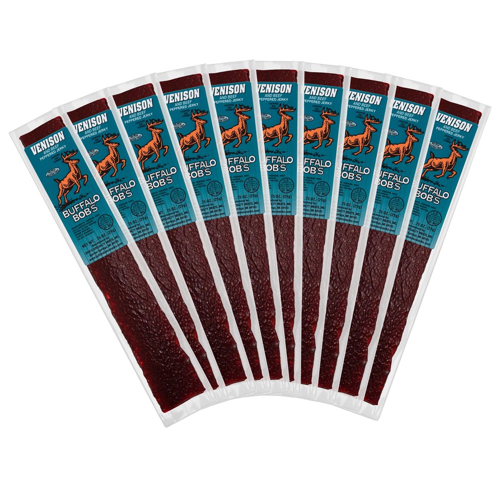 Buffalo Bob's Wild Game Meat Snack - Venison and Beef Peppered Jerky 10 Pack