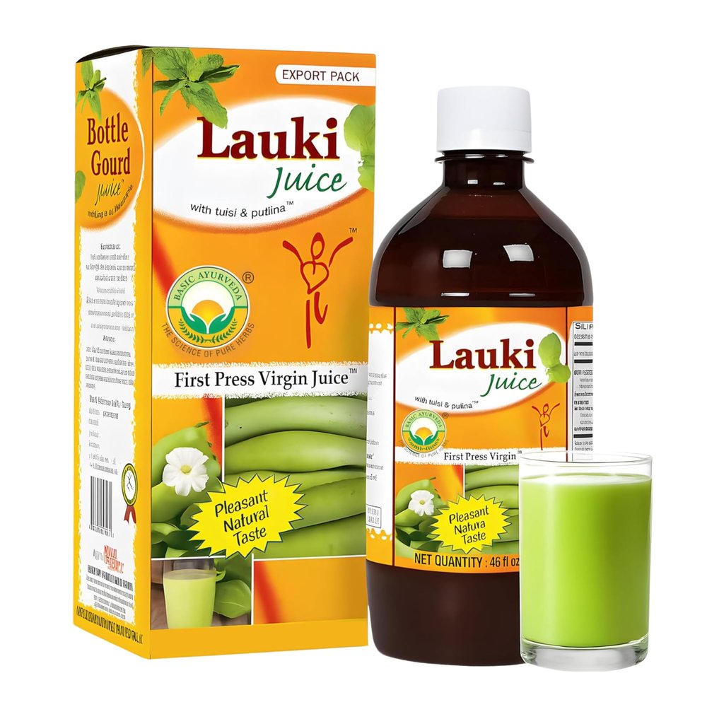 Basic Ayurveda Lauki (Bottle Gourd) Juice with Holy Basil & Mint Leaves | 16.23 Fl Oz (480ml) | Supports Digestion & Hair Health | Herbal Detox & Daily Ayurvedic Wellness Drink | No Added Sugar