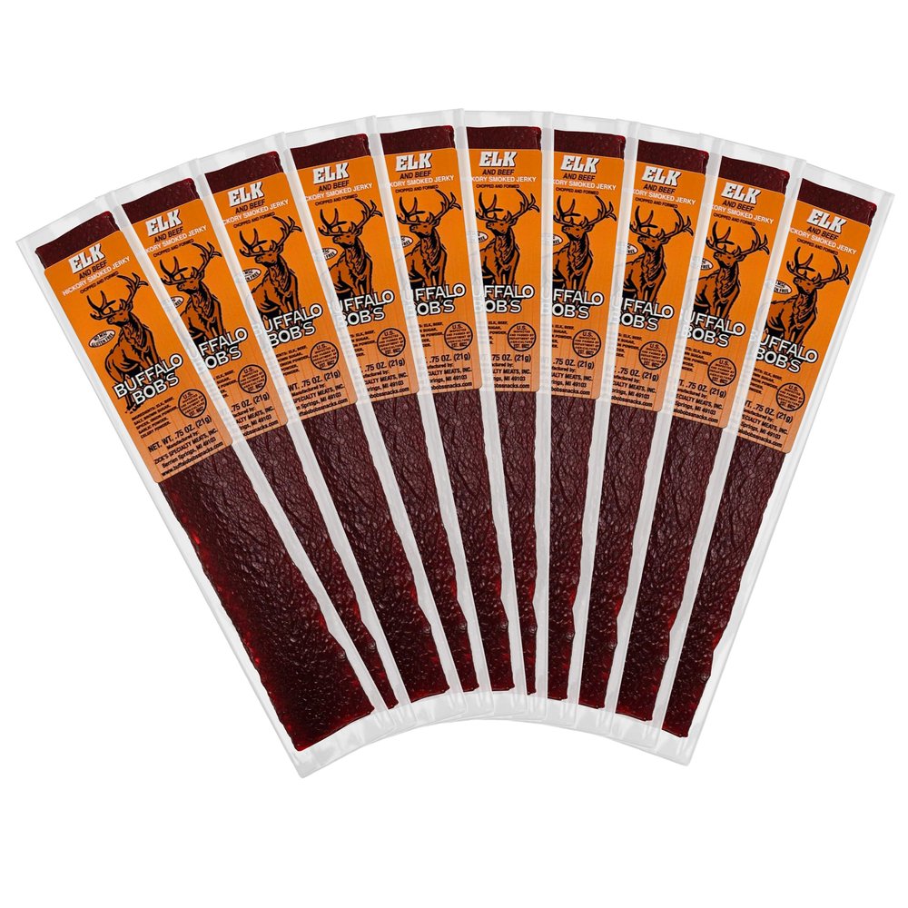 Buffalo Bob's Wild Game Meat Snack - Elk and Beef Hickory Smoked Jerky 10 Pack