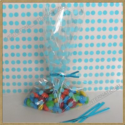 25pcs 5"x 8"Polka Dot Blue" Gift Cello Bag + Twist Ties