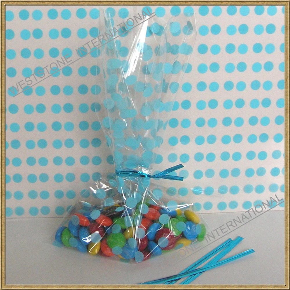 25pcs 5"x 8"Polka Dot Blue" Gift Cello Bag + Twist Ties