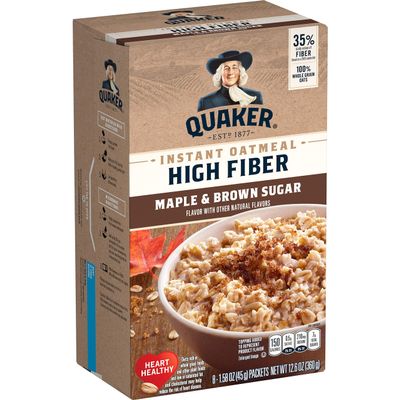 Pack of 4 - Quaker Instant Oatmeal, High Fiber, Select Starts, Maple Brown Sugar, Breakfast Cereal,1.58oz-8 Packets Per Box