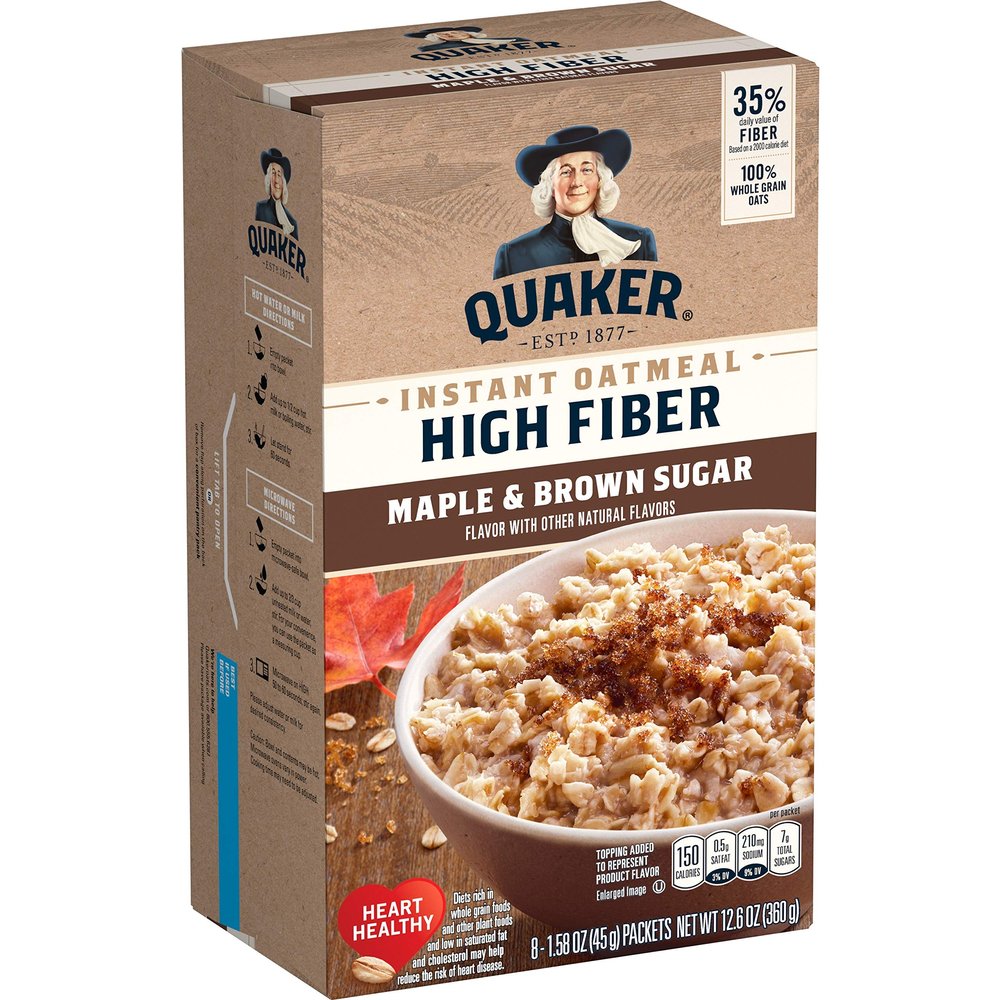 Pack of 4 - Quaker Instant Oatmeal, High Fiber, Select Starts, Maple Brown Sugar, Breakfast Cereal,1.58oz-8 Packets Per Box
