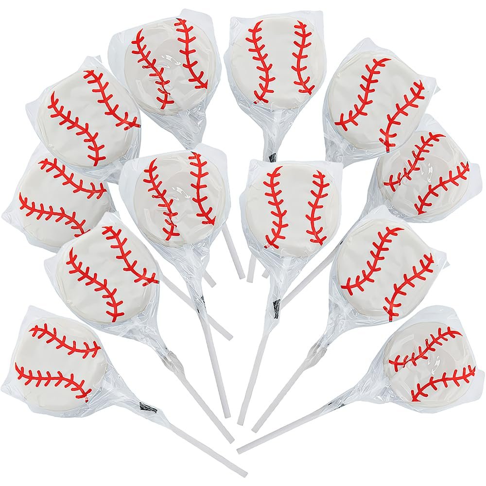 Baseball Shaped Suckers (12 individually wrapped lollipops) Sports Party Candy