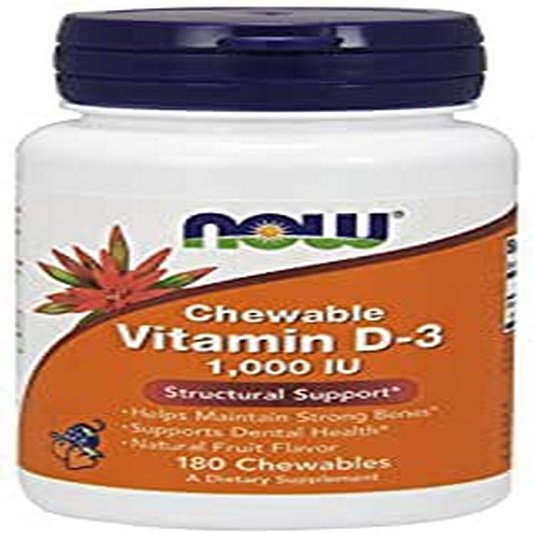 NOW Foods - Vitamin D-3 Chewable Natural Fruit Flavor 1000 IU - 180 Chewable Tablets