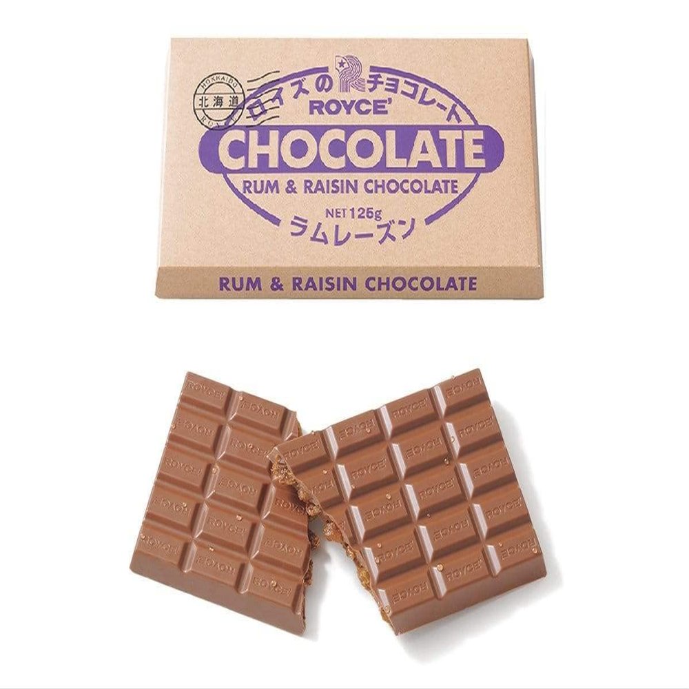ROYCE' Chocolate Bar "Rum & Raisin" - Chocolate Bar with Rum-Soaked Raisins | Gourmet Snack for Gifting & Indulging | Japanese Chocolate from Hokkaido (7 Blocks of Chocolate)