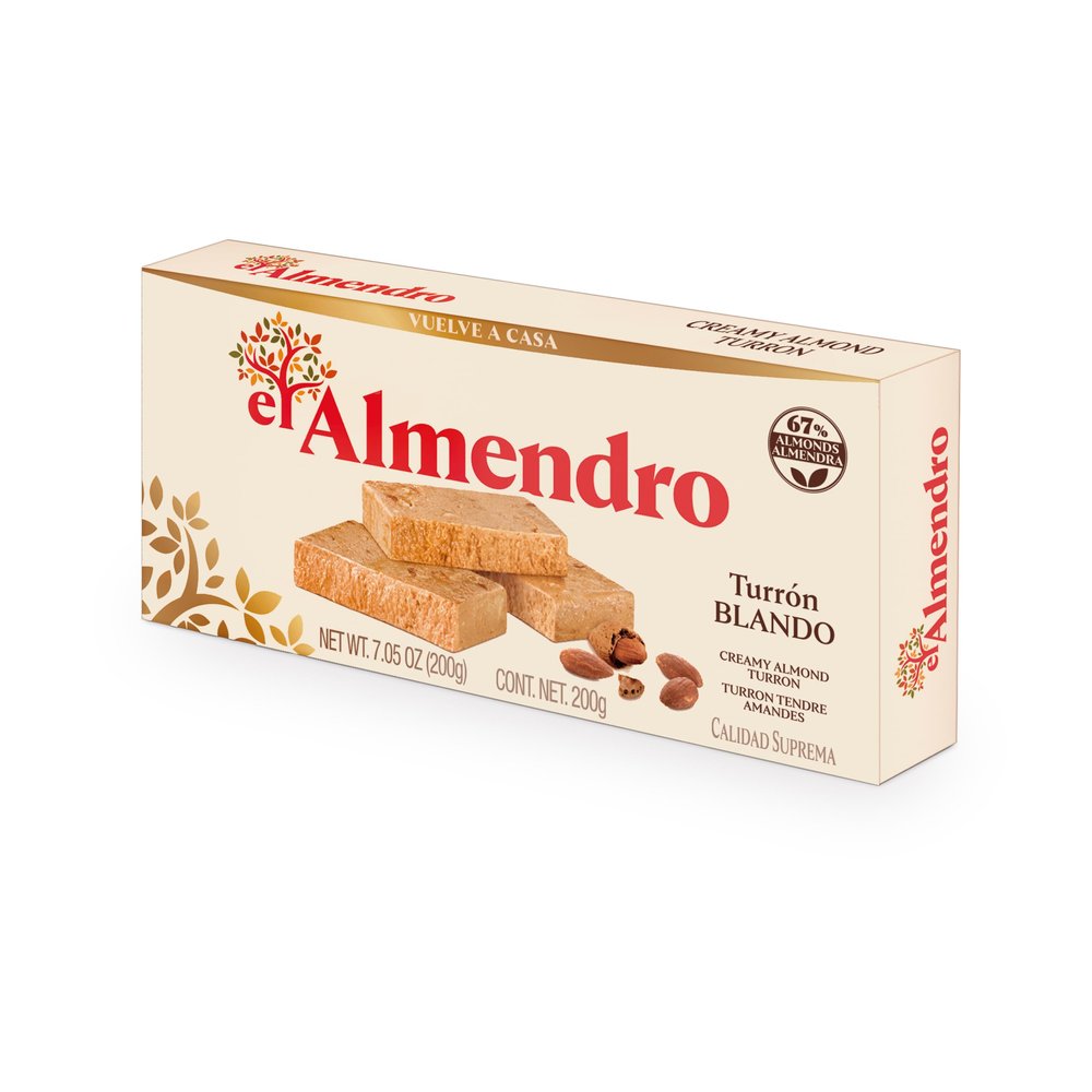 El Almendro Turrones, Turron Blando Nougat Christmas Candy, Creamy Almond Torrone From Spain, Traditional & Authentic Spanish Holiday Dessert Candy, Gluten Free, 2 Pack, 5.29 oz each