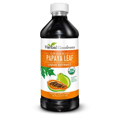 Herbal Goodness Papaya Leaf Extract Platelet Support - 15X Blood Platelet Boost, Bone Marrow & Spleen Support, Immune & Gut Health, Digestive Enzyme - Organic Kosher 16 oz Liquid Extract
