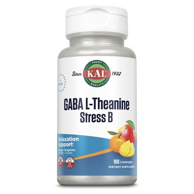KAL GABA L-Theanine Stress B Lozenge, B Complex Vitamin Supplement, Healthy Relaxation, Mood & Focus Support, Natural Mango Tangerine Flavor, Vegan, 50 Servings, 100 Lozenges