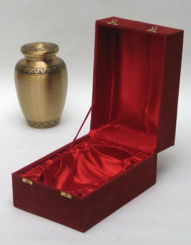Solid Brass Urn, Cremation Urn,Stylized Leaf Design in Velvet Presentation Case